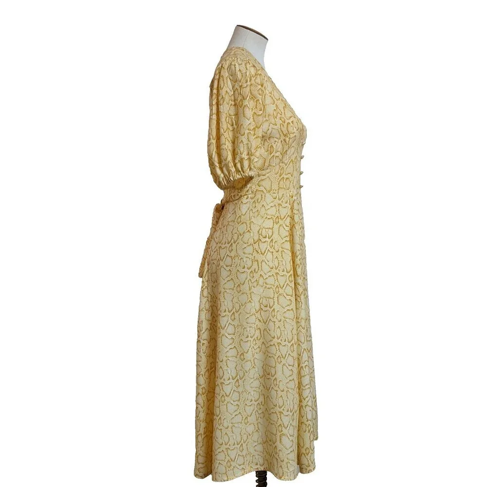 Faithfull The Brand Yellow Snakeskin 100% Rayon Tie Back Prarie Style Dress 4 - Picture 12 of 14